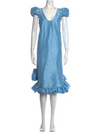 Pre-owned Kika Vargas Silk Midi Length Dress In Blue