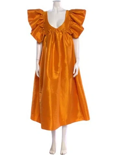 Pre-owned Kika Vargas Silk Midi Length Dress In Orange