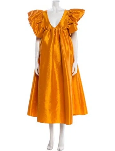 Pre-owned Kika Vargas Silk Midi Length Dress In Orange