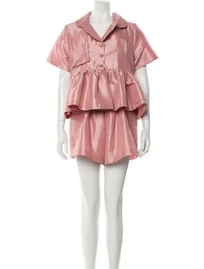 Pre-owned Kika Vargas Silk Ruffle Embellishment Short Set In Pink