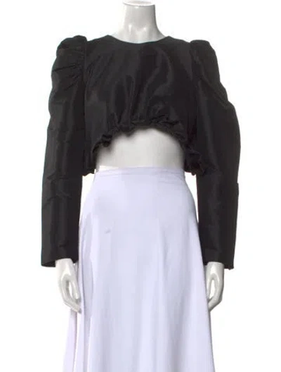 Pre-owned Kika Vargas Silk Scoop Neck Crop Top In Black
