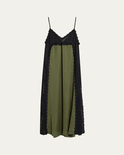 Kika Vargas Somaly Tie-detailed Guipure Lace And Silk-satin Midi Dress In Green