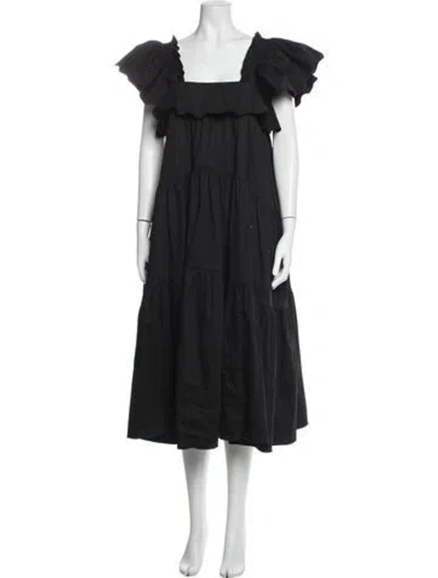 Pre-owned Kika Vargas Square Neckline Midi Length Dress In Black
