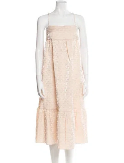 Pre-owned Kika Vargas Square Neckline Midi Length Dress In Neutral