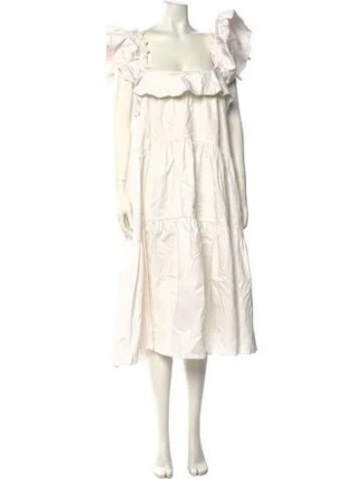 Pre-owned Kika Vargas Square Neckline Midi Length Dress In Neutral