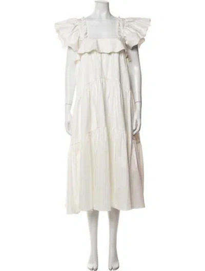 Pre-owned Kika Vargas Square Neckline Midi Length Dress In Neutrals