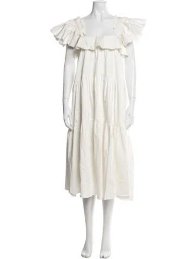 Pre-owned Kika Vargas Square Neckline Midi Length Dress In Neutrals