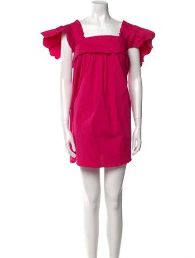 Pre-owned Kika Vargas Square Neckline Mini Dress In Pink
