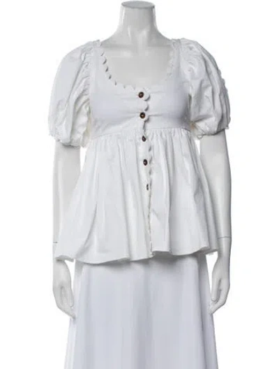 Pre-owned Kika Vargas Square Neckline Short Sleeve Blouse In White