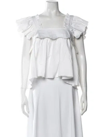 Pre-owned Kika Vargas Square Neckline Short Sleeve Top In White