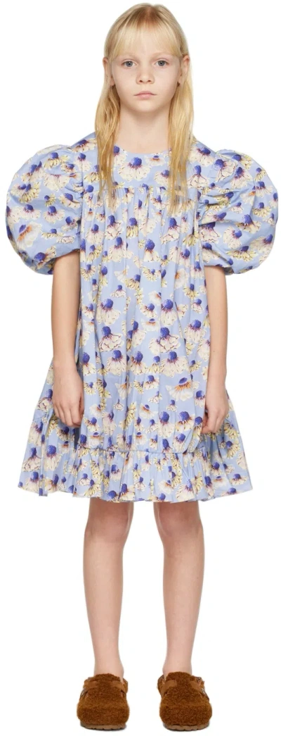 Kika Vargas Ssense Exclusive Kids Blue Gina Dress In Blue Daises