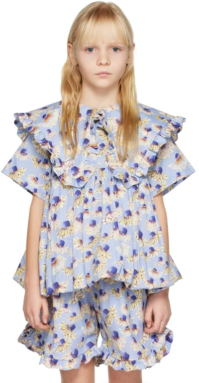 Kika Vargas Ssense Exclusive Kids Blue Lauri Top In Blue Daises