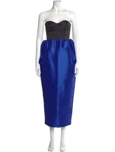 Pre-owned Kika Vargas Strapless Midi Length Dress In Blue