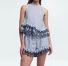 Kika Vargas Stripe Embroidered Trim Top In Navy In Multi