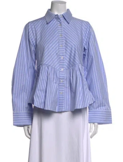 Pre-owned Kika Vargas Striped Long Sleeve Blouse W/ Tags In Blue