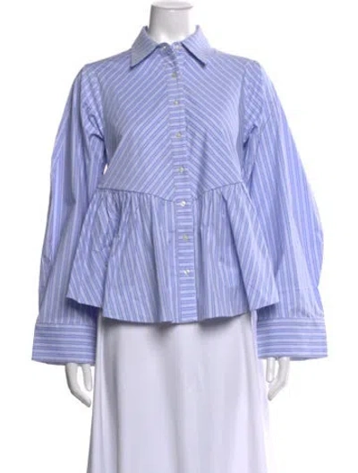 Pre-owned Kika Vargas Striped Long Sleeve Blouse W/ Tags In Blue