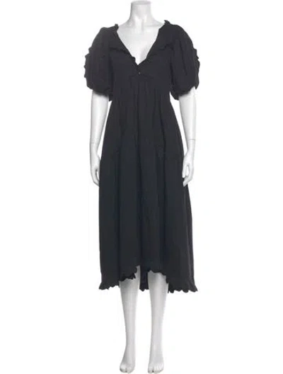 Pre-owned Kika Vargas V-neck Long Dress In Gray