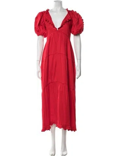 Pre-owned Kika Vargas V-neck Long Dress In Red