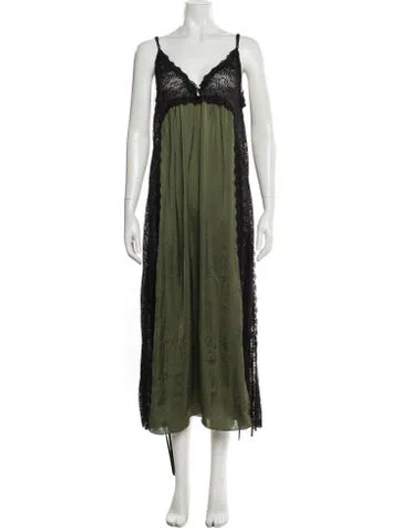 Pre-owned Kika Vargas V-neck Long Dress W/ Tags In Green