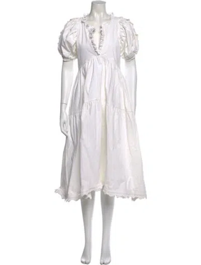 Pre-owned Kika Vargas V-neck Long Dress In White