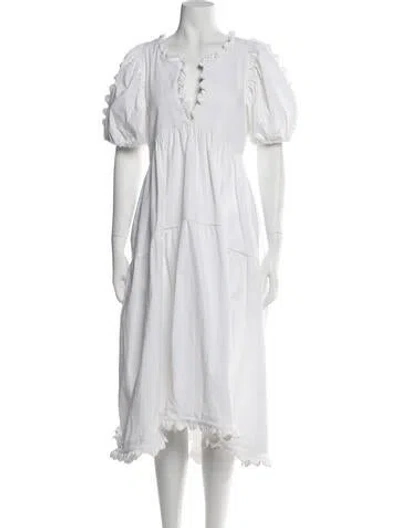 Pre-owned Kika Vargas V-neck Long Dress In White