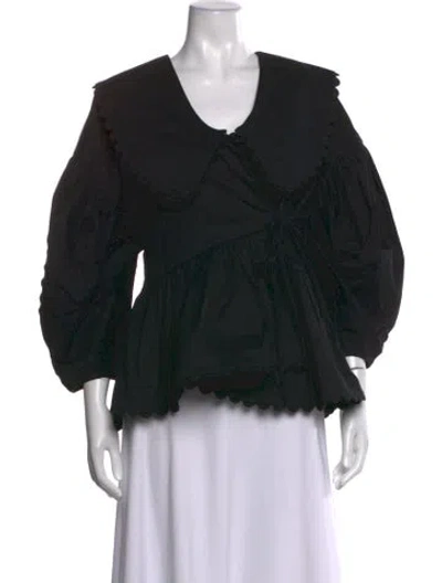 Pre-owned Kika Vargas V-neck Long Sleeve Blouse In Black