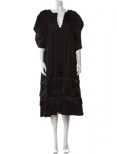 Pre-owned Kika Vargas V-neck Midi Length Dress In Black