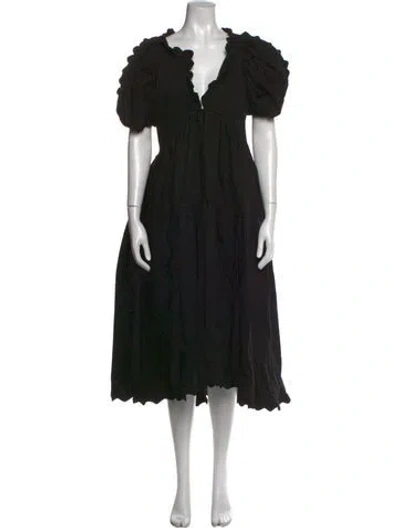 Pre-owned Kika Vargas V-neck Midi Length Dress In Black
