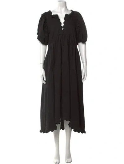 Pre-owned Kika Vargas V-neck Midi Length Dress In Black