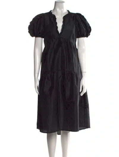 Pre-owned Kika Vargas V-neck Midi Length Dress In Black