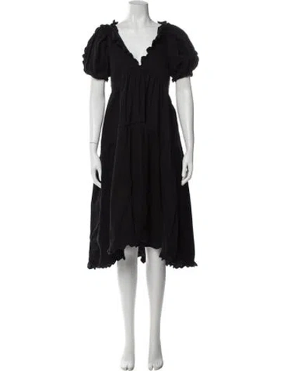 Pre-owned Kika Vargas V-neck Midi Length Dress In Black
