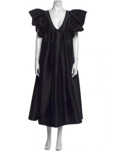 Pre-owned Kika Vargas V-neck Midi Length Dress In Black