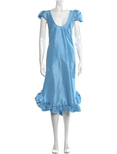 Pre-owned Kika Vargas V-neck Midi Length Dress In Blue