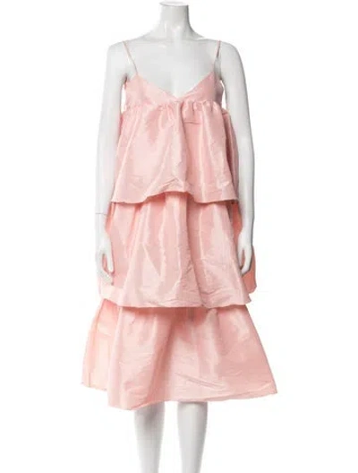 Pre-owned Kika Vargas V-neck Midi Length Dress In Pink