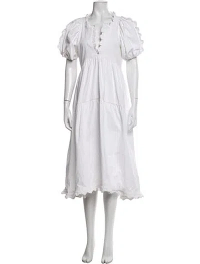 Pre-owned Kika Vargas V-neck Midi Length Dress In White