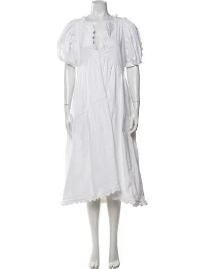Pre-owned Kika Vargas V-neck Midi Length Dress In White