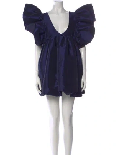 Pre-owned Kika Vargas V-neck Mini Dress In Blue