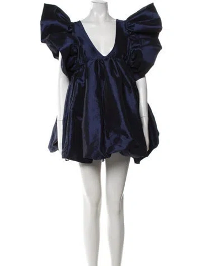 Pre-owned Kika Vargas V-neck Mini Dress In Blue
