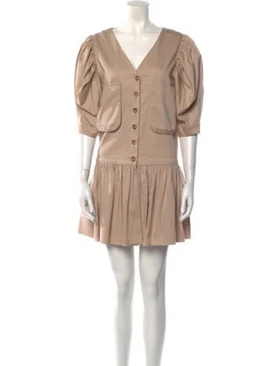 Pre-owned Kika Vargas V-neck Mini Dress In Neutral