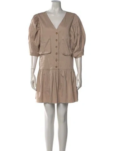 Pre-owned Kika Vargas V-neck Mini Dress In Neutral