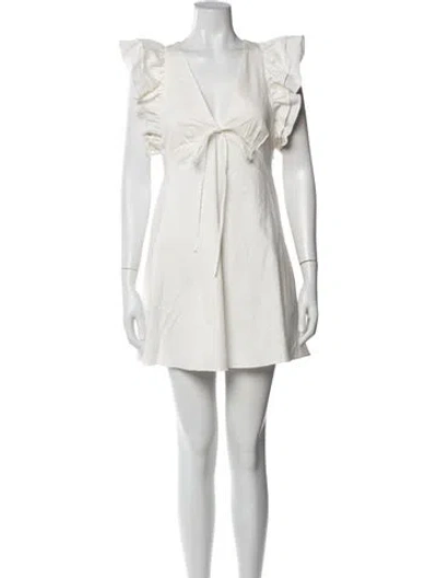 Pre-owned Kika Vargas V-neck Mini Dress In White