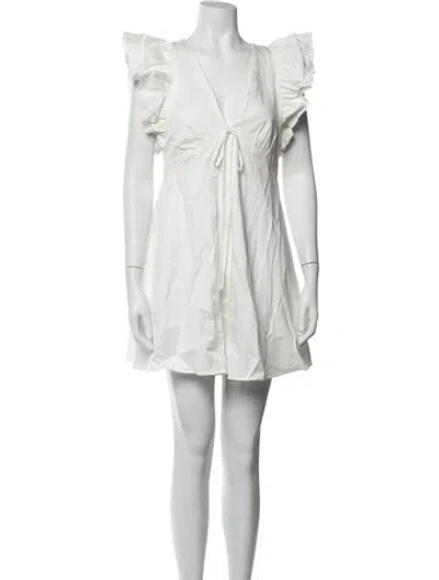 Pre-owned Kika Vargas V-neck Mini Dress In White