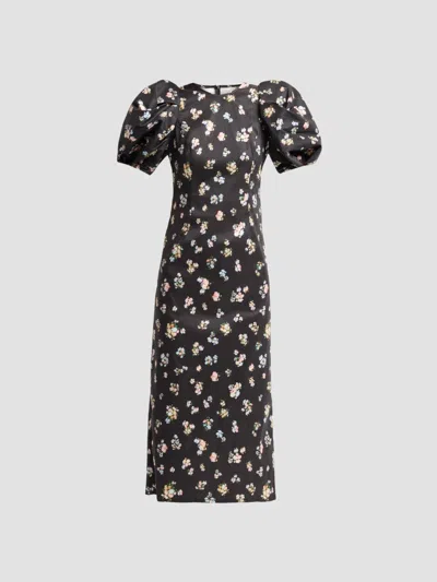 Kika Vargas Women's Anja Floral Taffeta Crewneck Midi-dress In Black