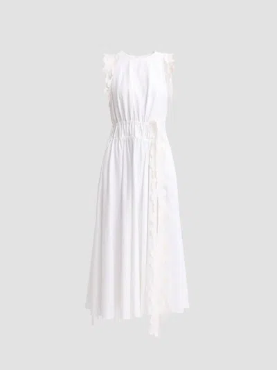Kika Vargas Women's Hanna Appliqué Cotton-blend Ruched Midi-dress In White