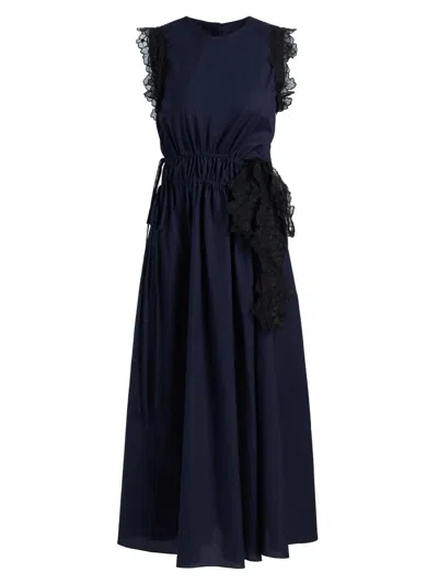 Kika Vargas Women's Hanna Lace-trim Cotton A-line Midi-dress In Blue