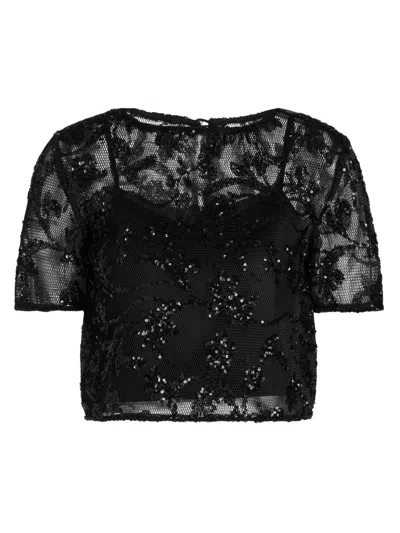 Kika Vargas Women's Kana Sequined Floral Lace Top In Black