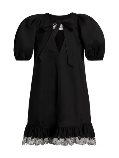 Kika Vargas Women's Kimberly Lace-trim Stretch-cotton Minidress In Black