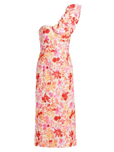 Kika Vargas Women's Lucy Poppy One-shoulder Midi-dress In Multi