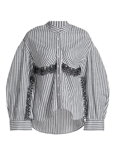 Kika Vargas Women's Momoyo Lace-trim Striped Cotton Shirt In White