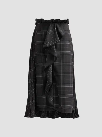 Kika Vargas Women's Ramona Plaid Ruffle Midi Skirt In Black